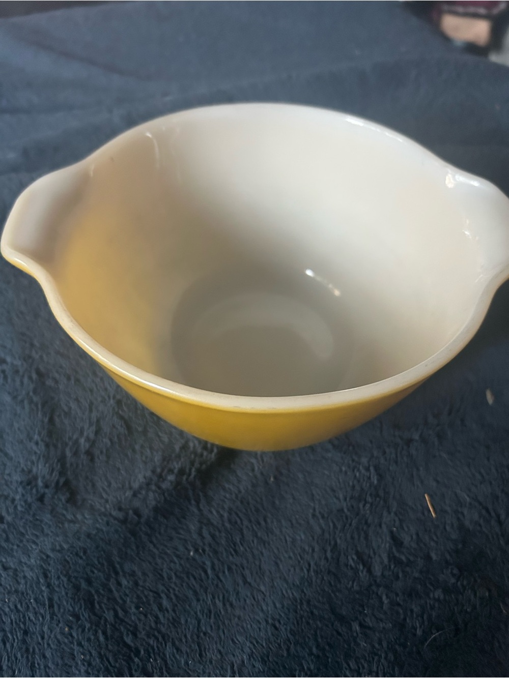 Yellow milk glass Mixing Bowl with handles- Home Kitchen. Fire king vintage